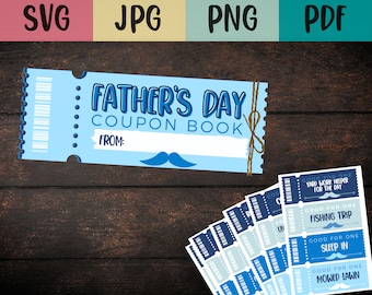 Father's Day coupon book for dad - svg cut file for Cricut or Silhouette-  20 pre-made designs and editable file to create your own