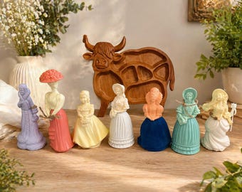 Zestaw figurek w stylu vintage wiktoriańskim, pastelowe, kolonialne, kobiece, dekoracje półek Cottagecore, kolekcjonerskie figurki