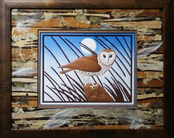 8" x 10" Barn Owl With Handmade Paper Mat