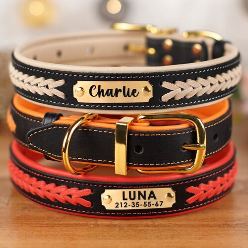 Personalized Leather Dog Collar Engraved Dog Collar Custom Etsy