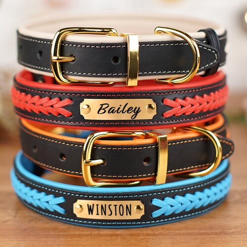 Leather Dog Collar Personalized Custom Dog Collar With Name Etsy