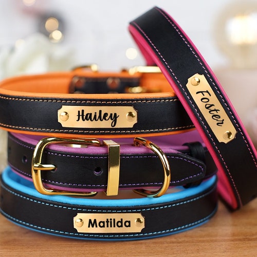 Personalized Leather Dog Collar Engraved Dog Collar Custom Etsy