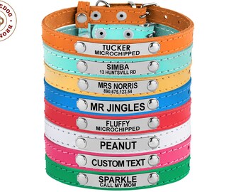 Cat Collar Personalized ID Tag Small Dog Leather Collars For Cats Pink Blue Red Green White
