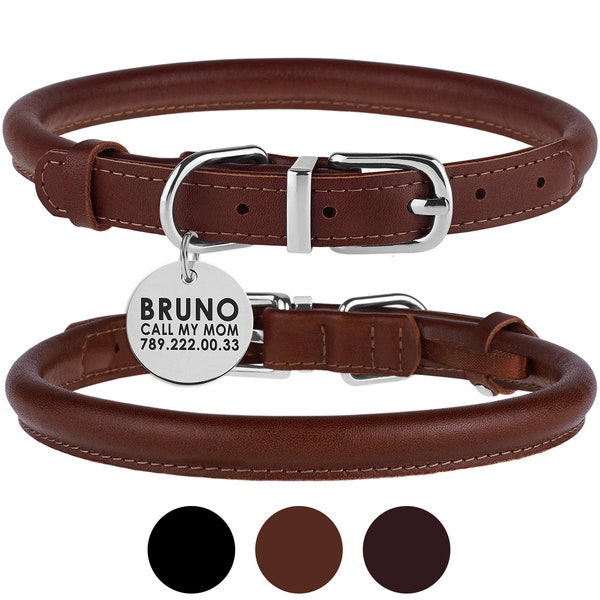 Rolled Leather Dog Collar Etsy