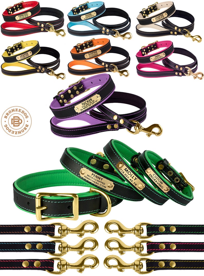 Custom Dog Collar Leash Set Leather Dog Collar Personalized Etsy