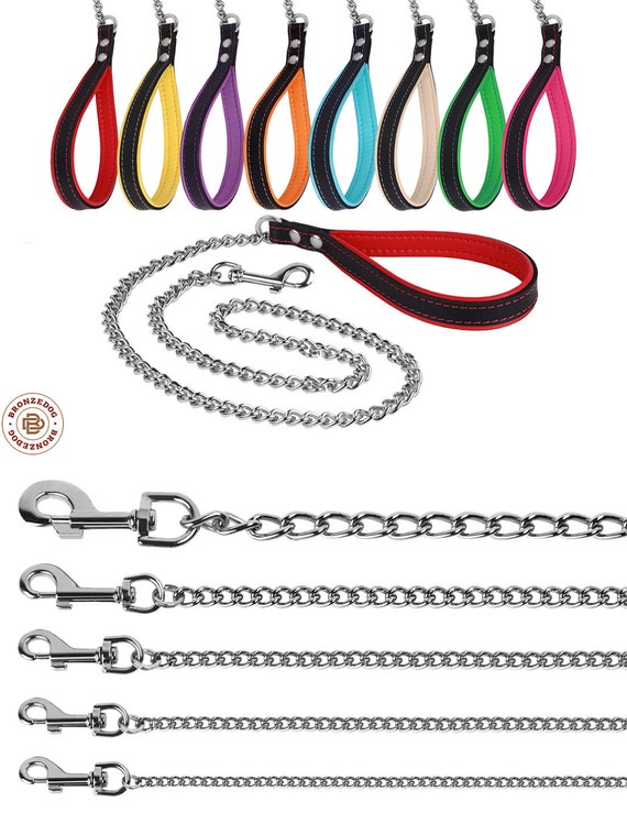Chain Leather Dog Leash Lead 4 Foot Small Medium Large Etsy