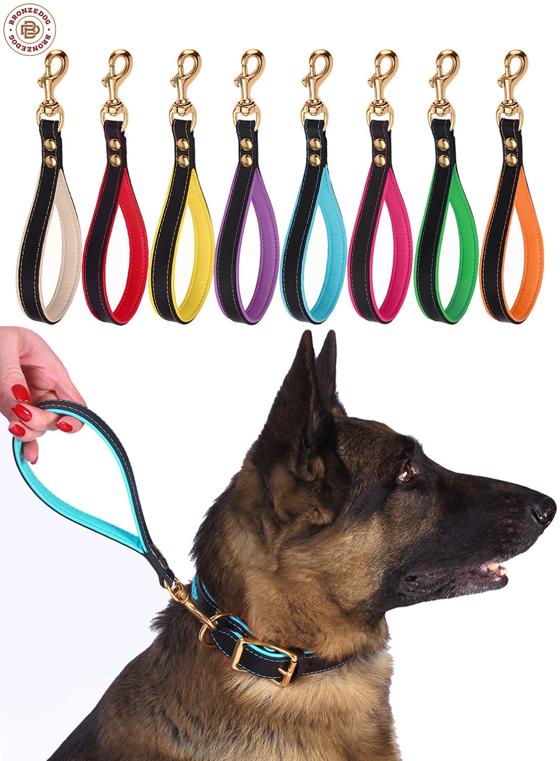 Short Leather Dog Leash Traffic Lead Brass Lock Medium Large Etsy
