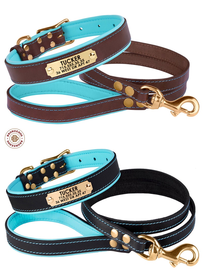 Custom Dog Collar Leash Set Leather Dog Collar Personalized Etsy