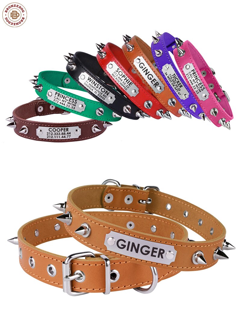 Spiked Dog Collar Dog Collar Personalized Leather Dog Etsy