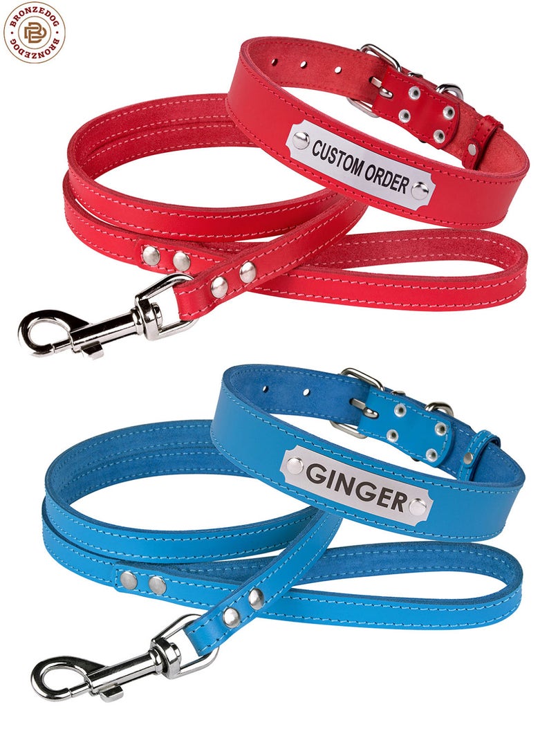 Large Small Dog Collar Leash Set Personalized Laser Engraved Etsy