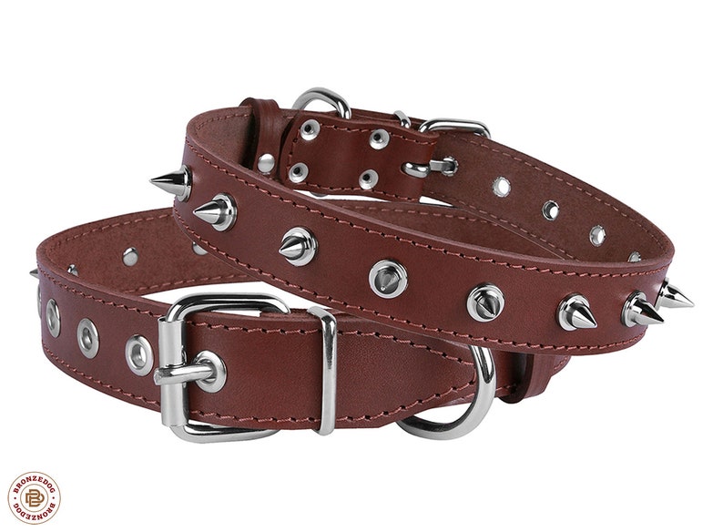 Spiked Leather Dog Collar Small Large Red Brown Black Green Etsy