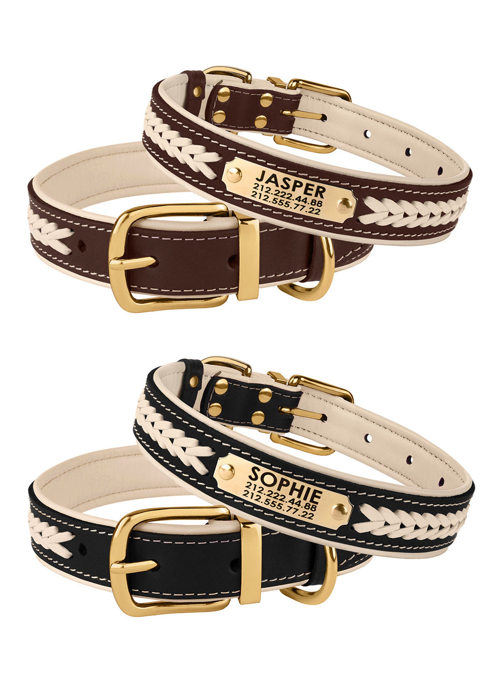 Braided Leather Dog Collar Personalized Dog Collar Custom Etsy