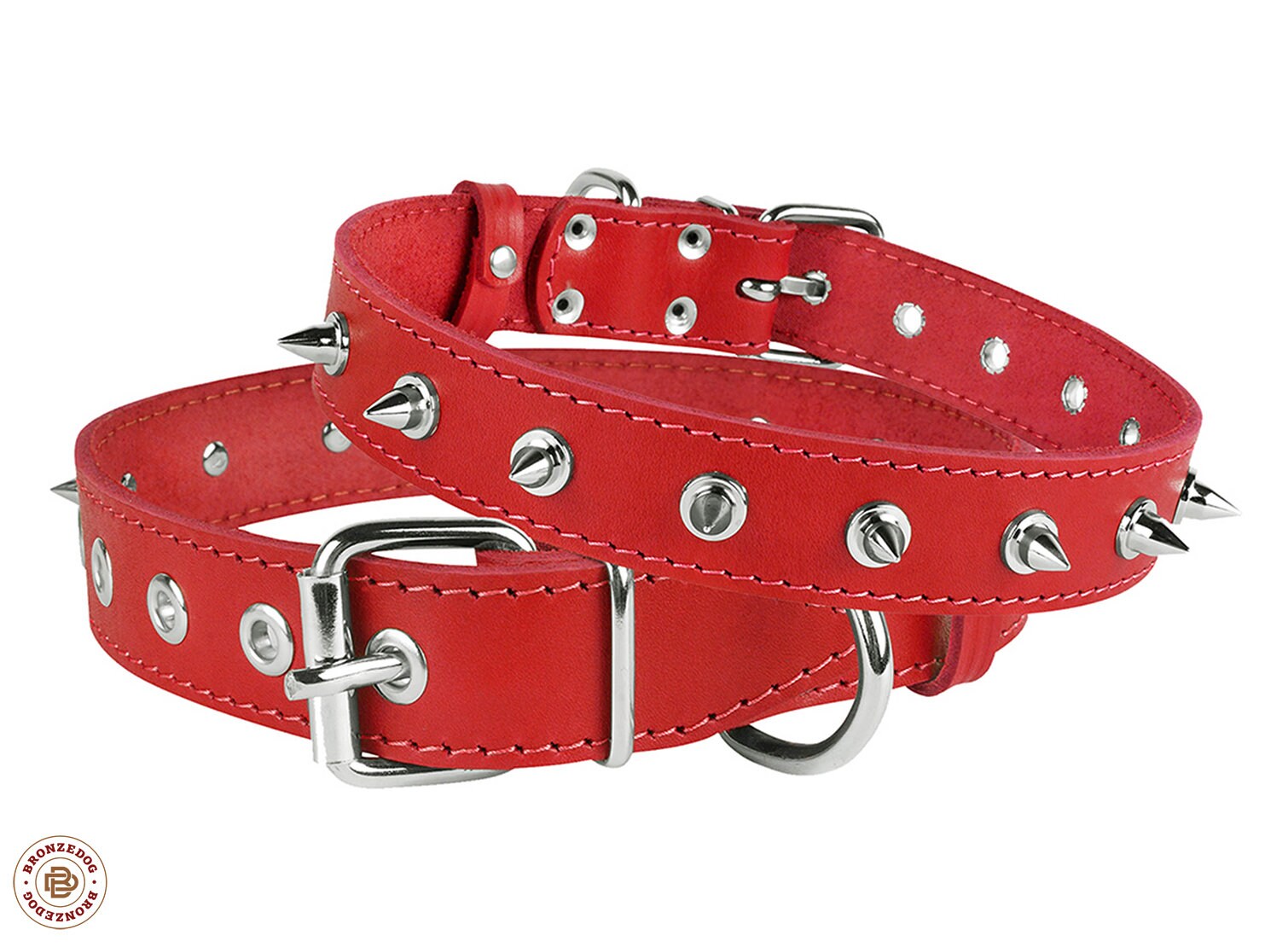 Spiked Leather Dog Collar Small Large Red Brown Black Green Etsy