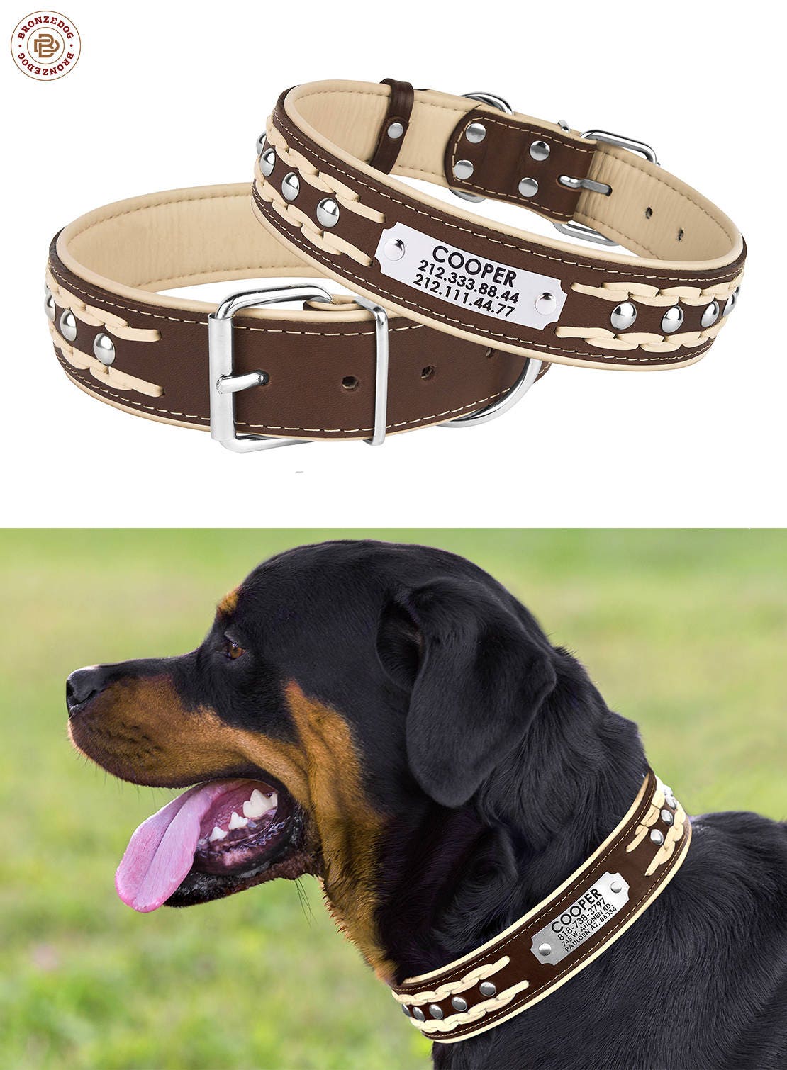 studded-leather-dog-collar-with-personalized-nameplate-padded-etsy