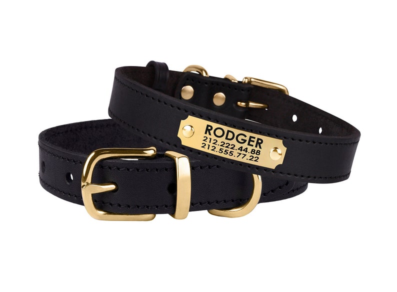 Black Dog Collar or Other 6 Colors Personalized Leather Dog Etsy