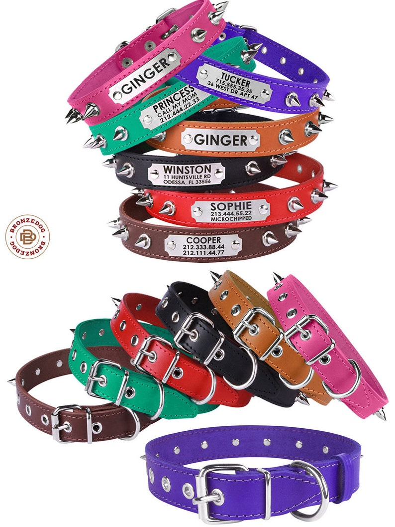 Spiked Dog Collar Dog Collar Personalized Leather Dog Etsy
