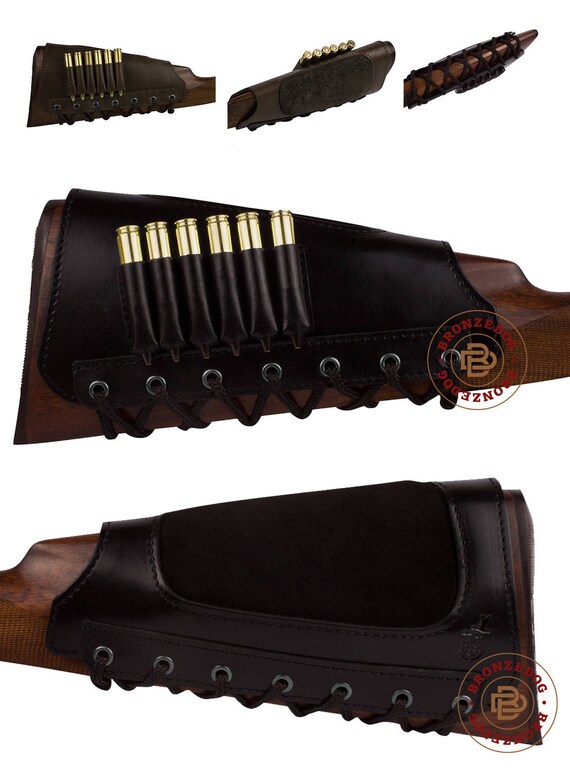 Real Leather New Brown ButtStock Cover Rifle Ammo Holder Cheek Rest Padded