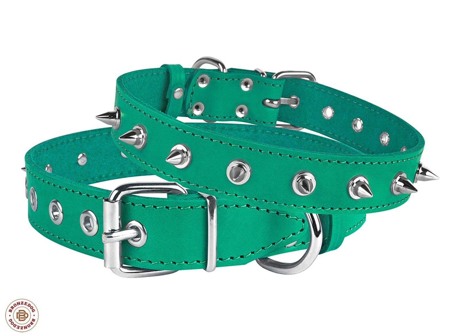 Spiked Leather Dog Collar Small Large Red Brown Black Green Etsy