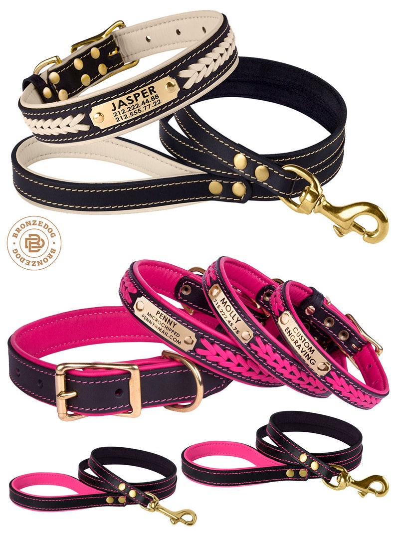 Leather Dog Collar Leash Set Personalized Dog Collar Dog Etsy