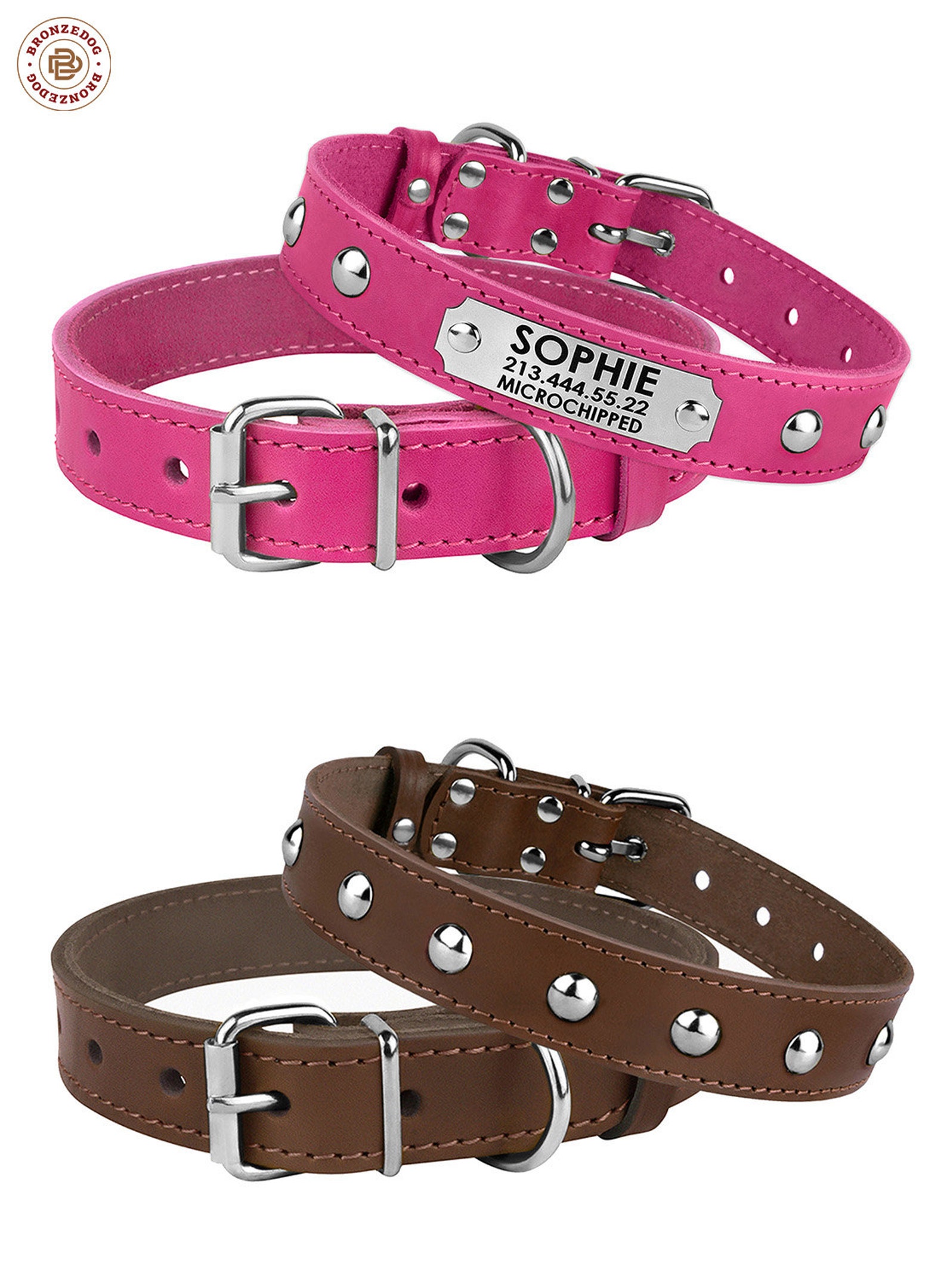 Studded Leather Dog Collar Personalized Id Tag Collar For Etsy