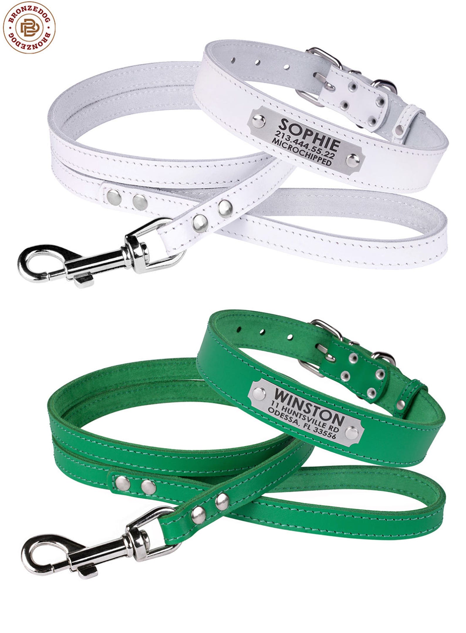 Large Small Dog Collar Leash Set Personalized Laser Engraved Etsy