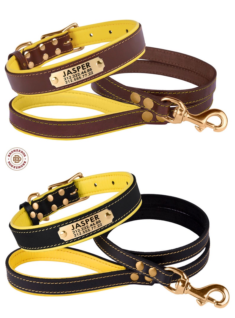 Hund Halsband Leine Set Leder Custom ID Tag personalisierte Etsy