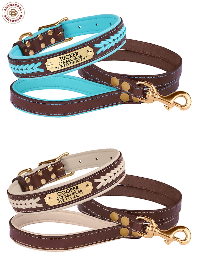 Leather Dog Collar Leash Set Personalized Dog Collar Dog Etsy