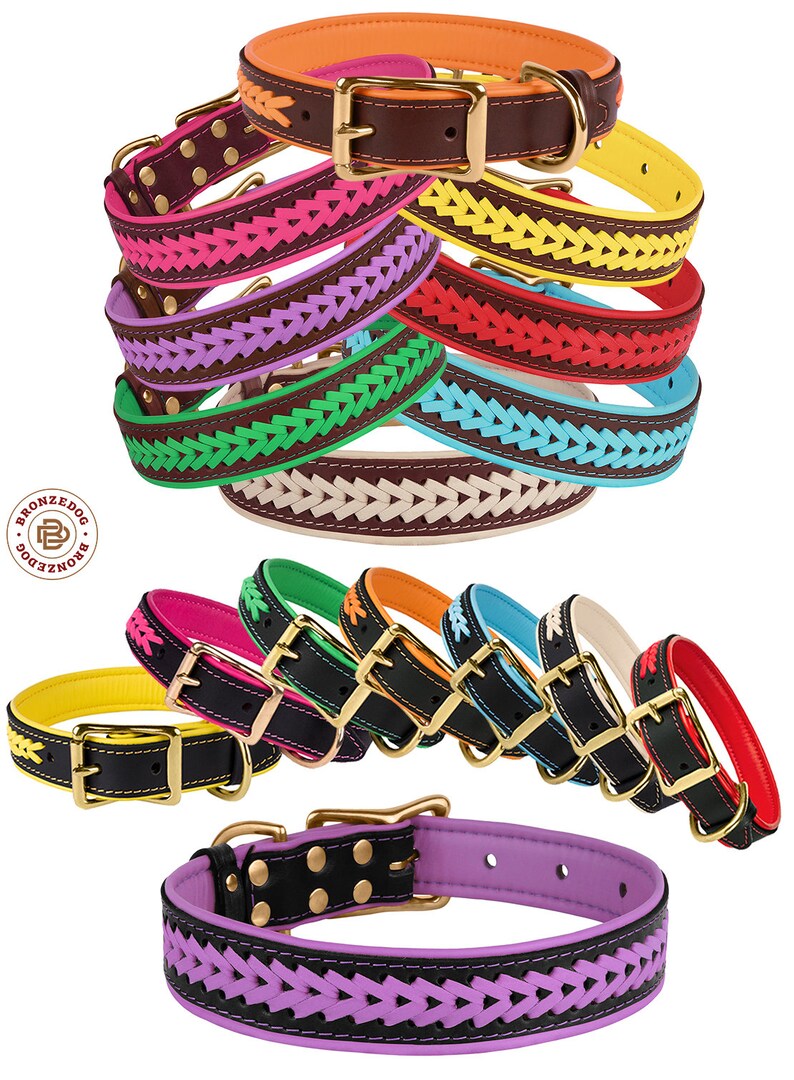 Braided Leather Dog Collar Dog Collars for Boys Padded Dog Etsy