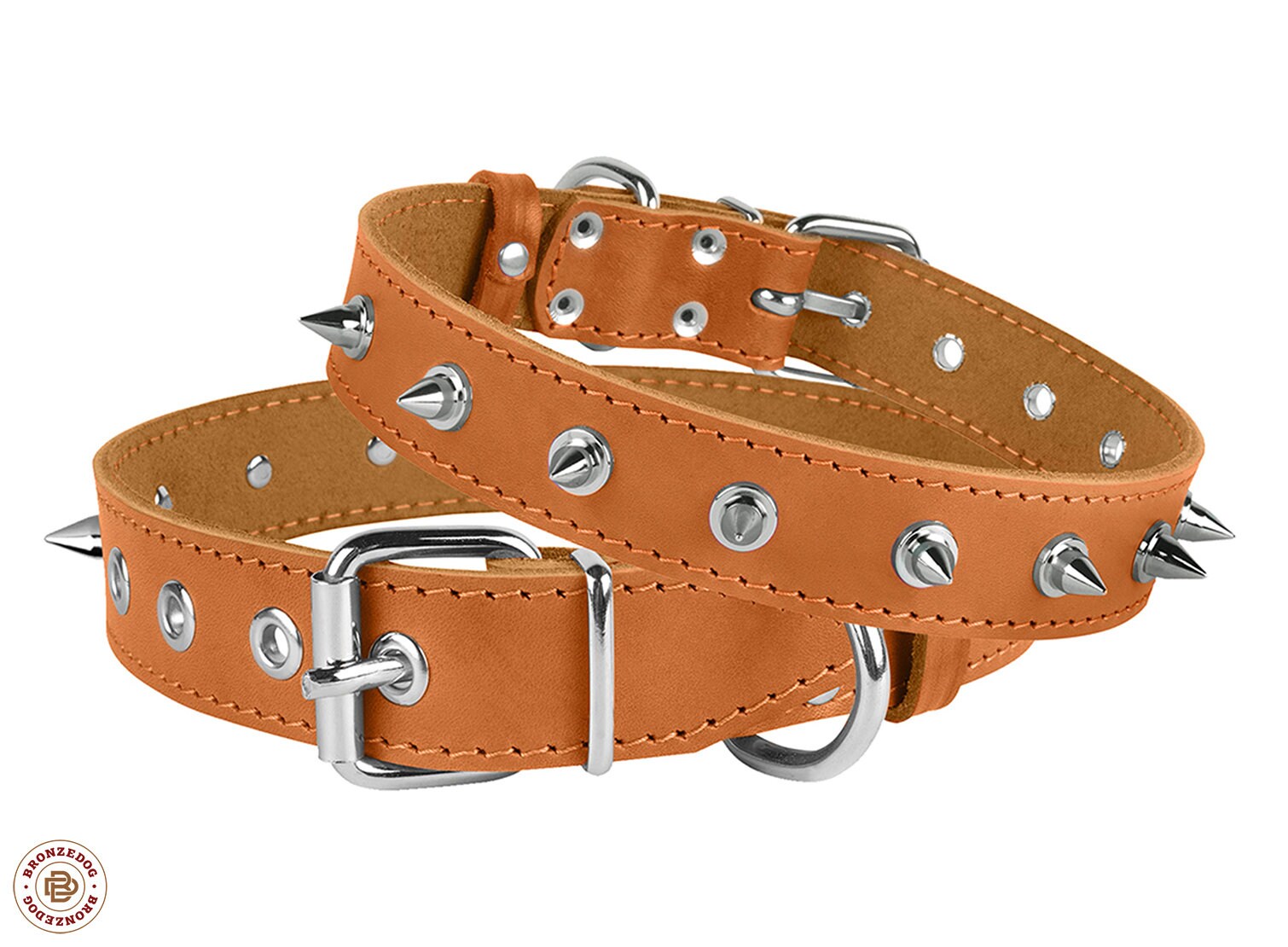 Spiked Leather Dog Collar Small Large Red Brown Black Green Etsy
