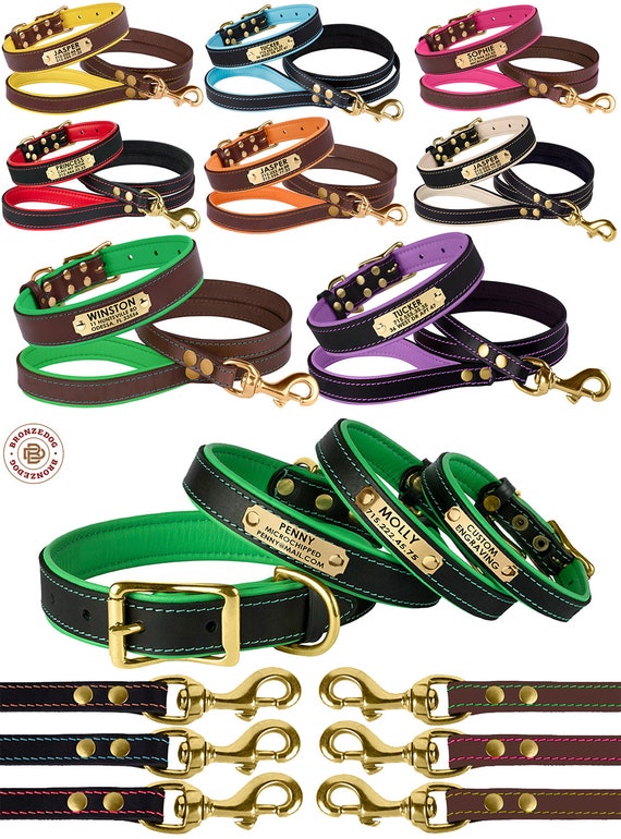 Dog Collar Leash Set Leather Custom ID Tag Personalized Soft Etsy