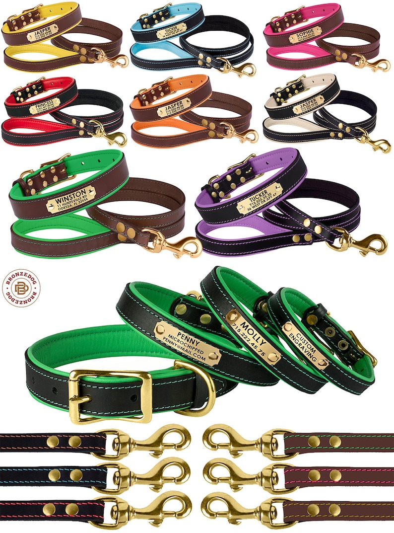 Hund Halsband Leine Set Leder Custom ID Tag personalisierte Etsy