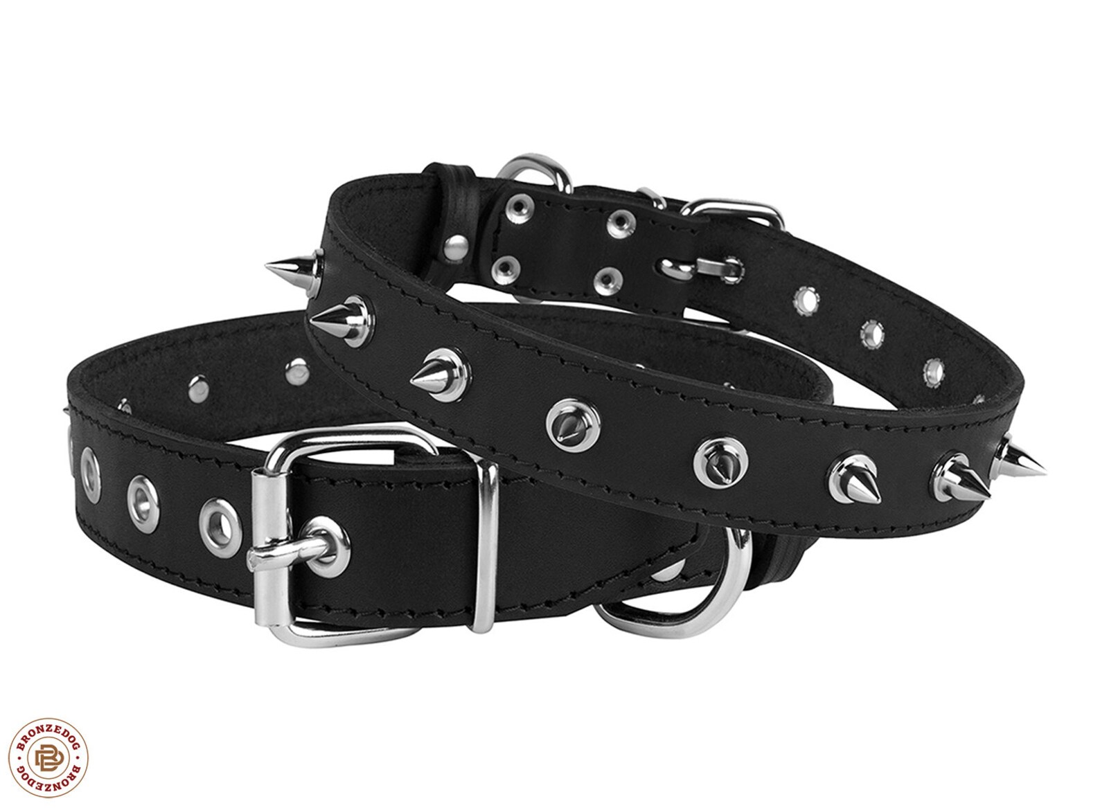 Spiked Leather Dog Collar Small Large Red Brown Black Green Etsy