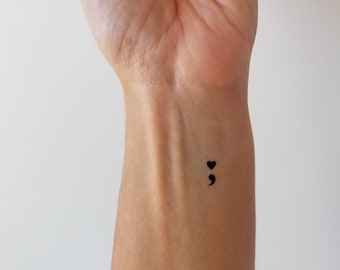 heart semicolon temporary tattoo (set of 8)