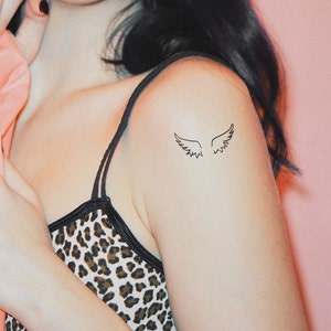 2 minimalistische vleugels tijdelijke tatoeages (set van 2), word jij een engel of een demon met deze vleugels getatoeëerd op je arm, nek of ergens anders