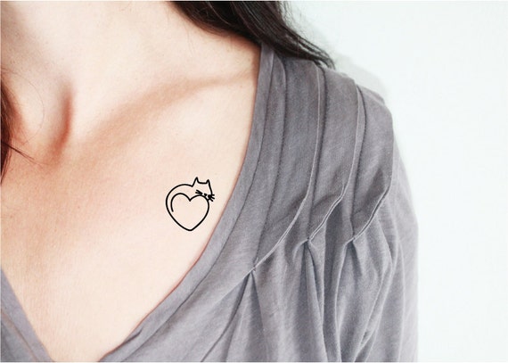 4 Tatouages Temporaires De Chat En Forme De Coeur Tattoo Chat Tattoo Coeur Amoureux Chat Tatouage
