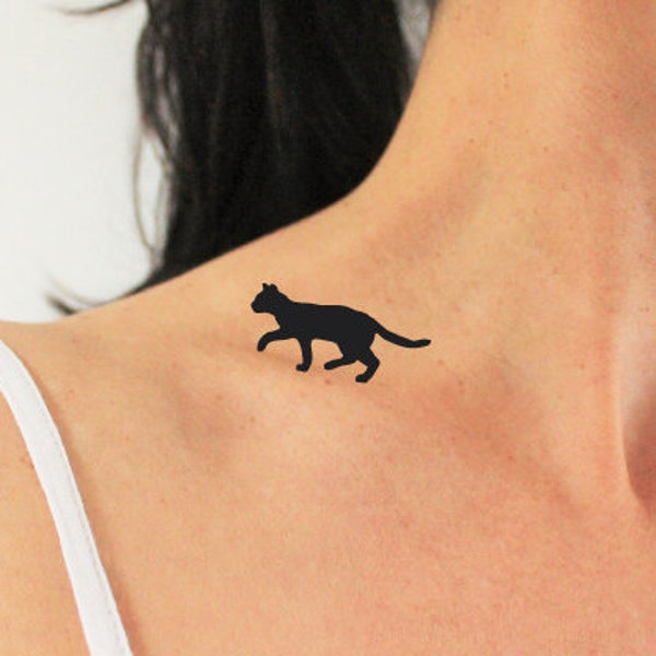 3 tatouages temporaires de chat marchant sur mon épaule / tatouage éphémère de silhouette de chat / cadeau pour amoureux chats