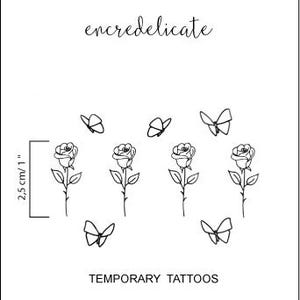 Minimalist Rose Temporary Tattoo – tiny floral line tattoo (set of 4) | delicate flower tattoo, fine line temporary tattoo image 7