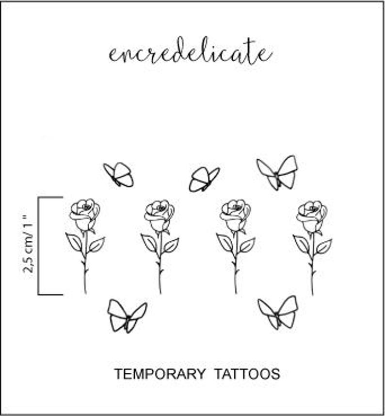 Minimalist Rose Temporary Tattoo – tiny floral line tattoo (set of 4) | delicate flower tattoo, fine line temporary tattoo image 7