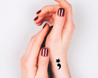 6 semicolon cat temporary tattoo / little temporary tattoo / semicolon cat tattoo / semicolon tattoo / lovers cat temporary tattoo