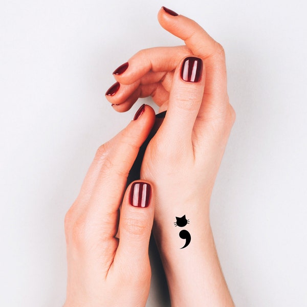 6 semicolon cat temporary tattoo / little temporary tattoo / semicolon cat tattoo / semicolon tattoo / lovers cat temporary tattoo