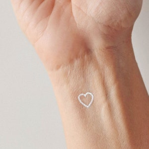 tiny white heart temporary tattoos (set of 12), outline heart fake tatoo