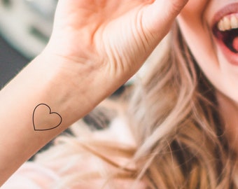 6 outline heart temporary tattoos/ black heart tattoo / tattoo for lovers / outline heart tattoo/ valentine gift