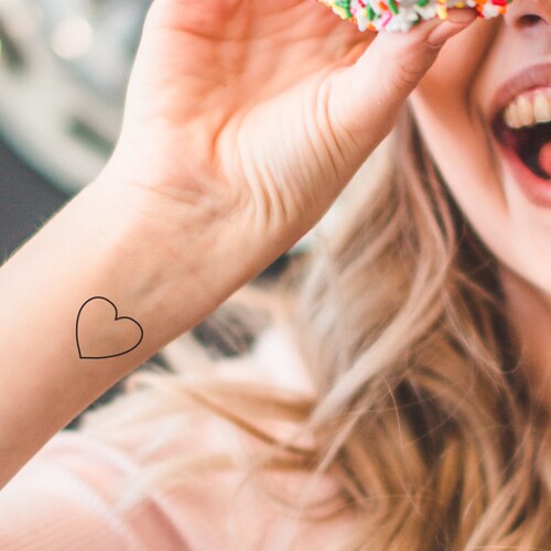6 Outline Heart Temporary Tattoos/ Black Heart Tattoo / Tattoo Etsy