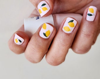 lemons nail decals / yellow and green lemons waterslide nail decals