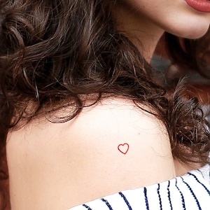 small red outline heart temporary tattoos set of 12, outline heart fake tatoo image 1