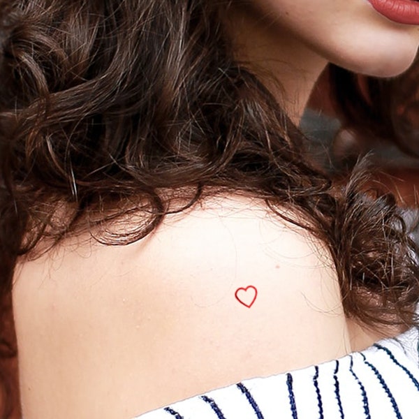 small red outline heart temporary tattoos (set of 12), outline heart fake tatoo