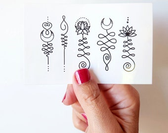 5 Unalome temporary tattoos, black boho fake tattoo
