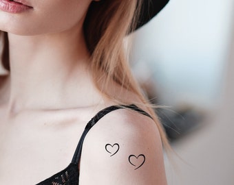 open heart temporary tattoos (set of 6), black oneline heart tattoos for lovers