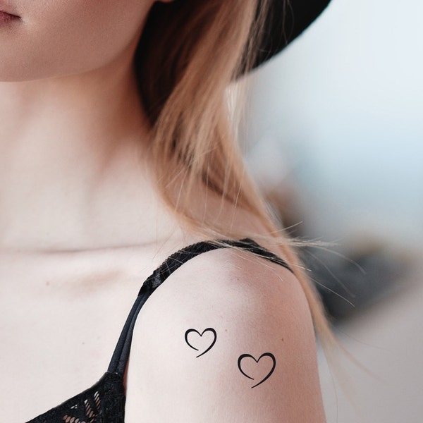 coeur ouvert tatouage temporaire (set de 6) / tatouage coeur / mini tatouage / tatouage noir/ tatouage amoureux/ tatouage saint valentin