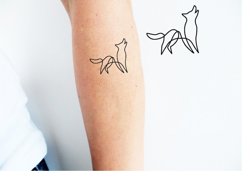 2 wolf temporary tattoos / wolf tattoo / one line wolf tattoo Etsy